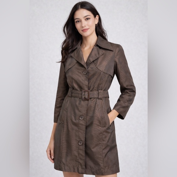 Via Spiga Jackets & Blazers - Via Spiga Brown Zebra Jacquard Trench Coat XS Belted Lightweight